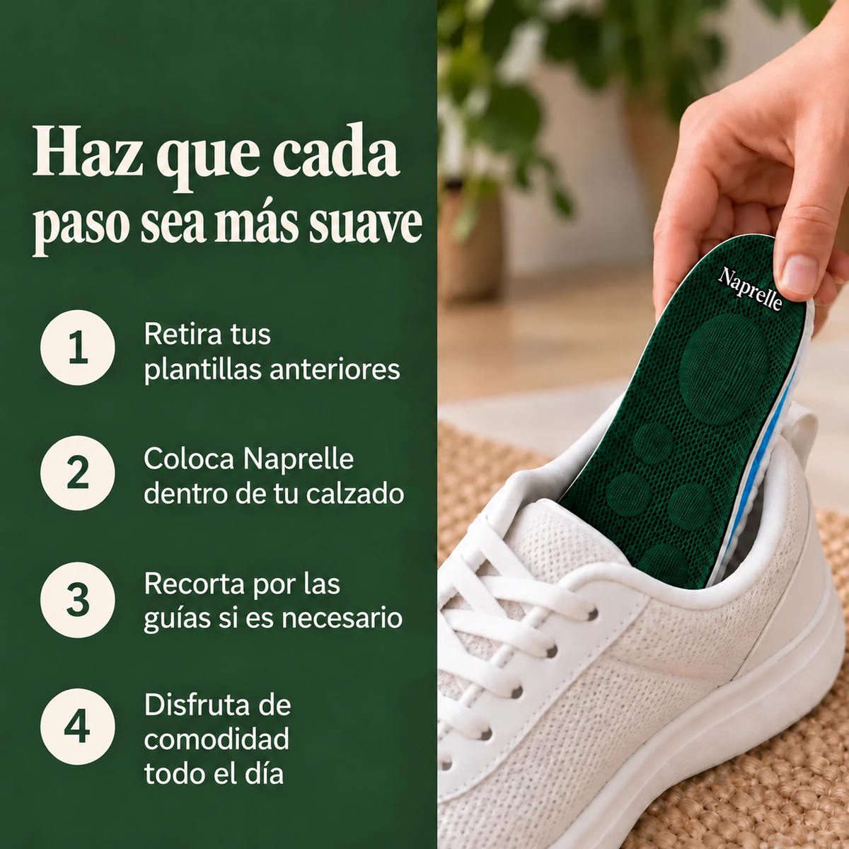 Cuatro pasos para colocar las plantillas Naprelle en un zapato deportivo