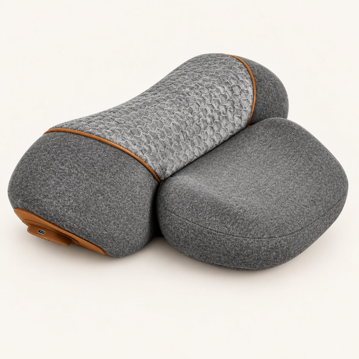 The gray MamaEase Heated Neck Pillow with a raised neck support and rounded head cradle.