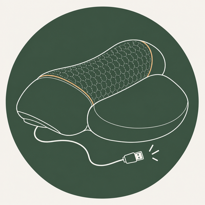 Illustration of the gray pillow being prepared for charging.