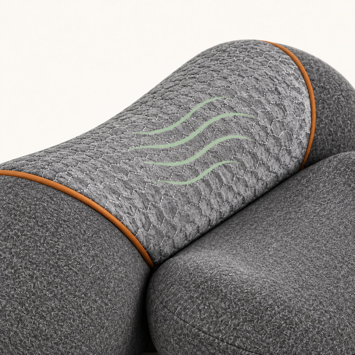 MamaEase’s gray neck-contact panel with sage lines illustrating vibration.